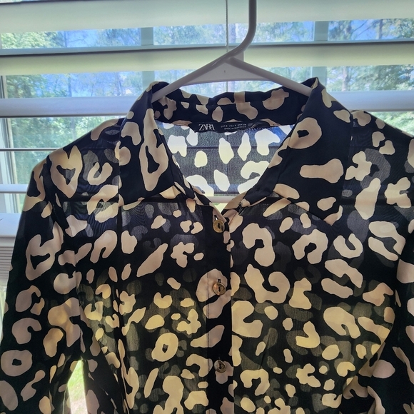 Zara Leopard Print Satin Belted Shirt Dress Size S Animal Print Longsleeve. - Picture 5 of 12